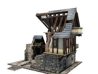 Medieval Building 12 Ruined Coaching Inn Low-poly 3D model