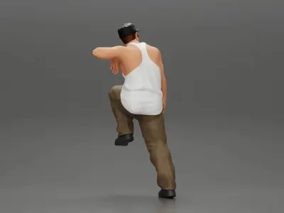 gangster wearing cap tank top with sunglasses leans against car 3D print model