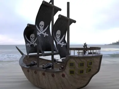 Pirate Ship Cloth Simulated 3D model