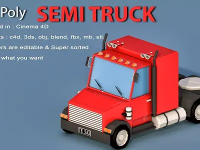 Cartoon Semi Truck Low-poly 3D model