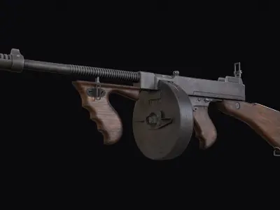 Thompson Submachine Gun Low-poly 3D model get