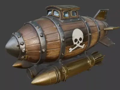 Realistic Steampunk Pirate  Submarine  Low-poly 3D model