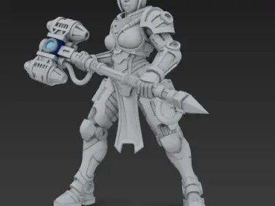 3D Printable Iron Oath Dawn Hammer Female Warrior Figure  3D model