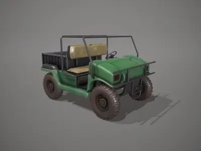 Stylized Green Golf Cart Low-poly 3D model