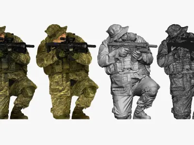 modern soldier aiming on knee honeybadger 001151 3D model
