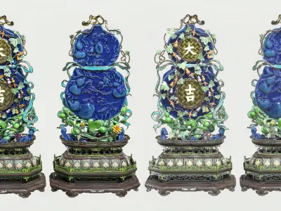 Chinese Qing DA JI DOUBLE-GOURD-FORM PLAQUES 3D model
