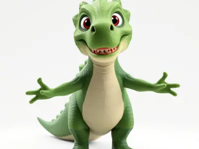 Green Cartoon Dinosaur Character Rigged and Animated for Game... Low-poly 3D model