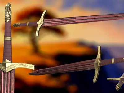 Damascus Lion Sword - Game-Ready Oathkeeper Inspired Broadsword Low-poly 3D model