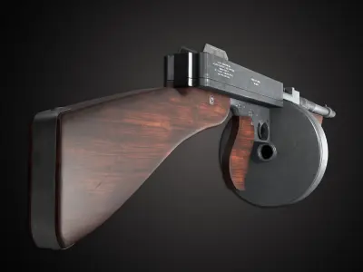 Thompson Submachine Gun Low-poly   Low-poly 3D model