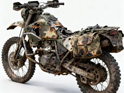 Realistic Destroyed Military Motorcycle 3d model Low-poly 3D model