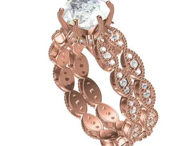 Antique Vintage Engagement Ring with Band 3D print model