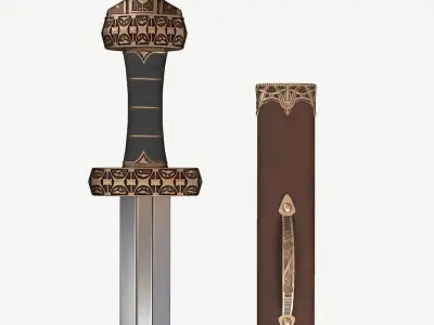 Viking Sword Complete with Sheath - PBR Low-Poly Model Low-poly 3D model