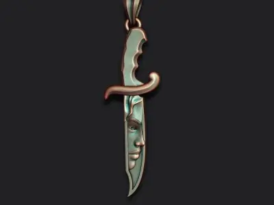 Knife with girl head face pendant 3D print model