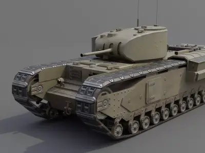 Churchill MK II Infantry Support Heavy Tank Low-poly 3D model