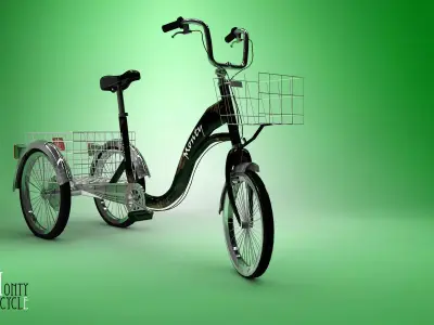 Trycicle bicycle with basket Low-poly 3D model