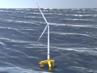 Wind turbine with Tripile Offshore Foundation E1 H-163 RD 172 m Low-poly 3D model