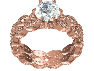 Antique Vintage Engagement Ring with Band 3D print model