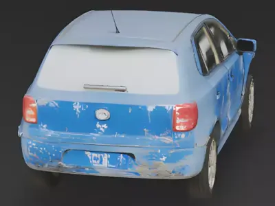 Post-Apocalyptic Wrecked Hatchback Low-poly 3D model