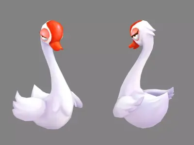 Cartoon white goose - proud white swan Low-poly 3D model