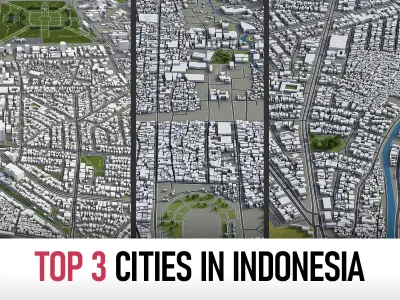 Top 3 Cities in Indonesia 3D Model Pack purchase