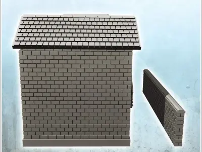 Brick industrial buildings with walkway and low wall 23 - Modern 3D print model