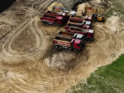 construction site terrain trucks PBR photogrammetry Low-poly 3D model