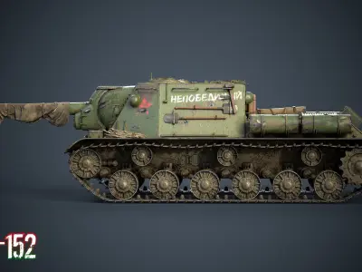 Soviet tank ISU-152 Zveroboi Low-poly 3D model