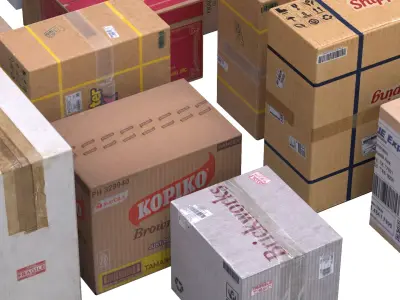 Closed Cardboard Boxes Box Set of 31 Low-poly 3D model