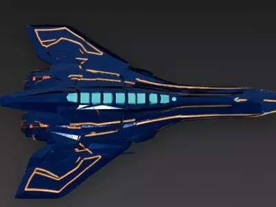 Futuristic Blue Sci Fi Fighter Jet 3D Model PBR Low-poly 3D model