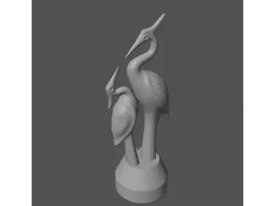 Elegant Heron Bird Statue Pair - Home Decor 3D Print Model 3D print model