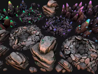 Crystals Gems Ore Mine and Caves Dungeons Resource Pack Low-poly 3D model