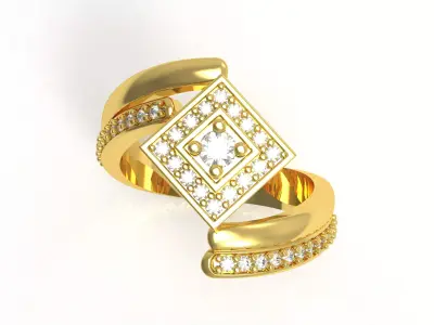 Round Diamond Square Shape Halo Double Bypass Ring 3D print model