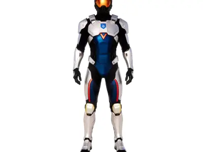 Metallic Blue Futuristic Combat Suit 3D model