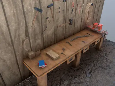 Workbench room with bench Low-poly 3D model