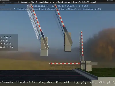 Railroad Barrier 3m High-Poly Version with Protective Grid 3D model