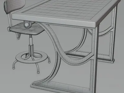 old chair with desk 3D model