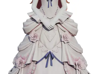 Cute and female characters in wedding dress game characters 3D model