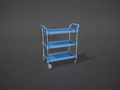 Three Tier Blue Service Cart Low-poly 3D model