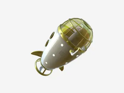 Submarine Cartoon A06 White Gold - Sub Watercraft Vehicle Low-poly 3D model