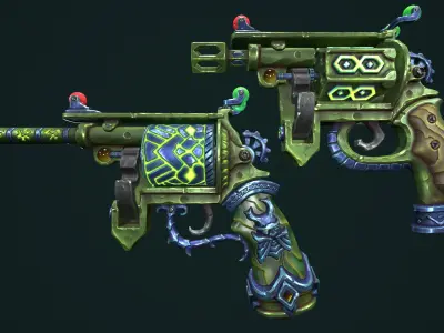 Modular stylized dwarf revolver Low-poly 3D model