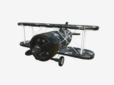 Airplane Cartoon A11 Black Camouflage - Classic Aircraft Low-poly 3D model