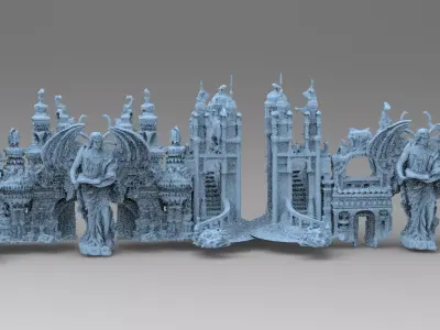 Ancient temple Stone gate front 2 versions 3D model