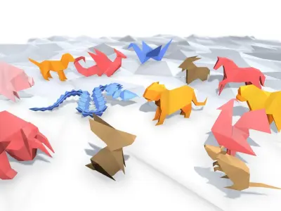 Origami Snake Low-poly 3D model