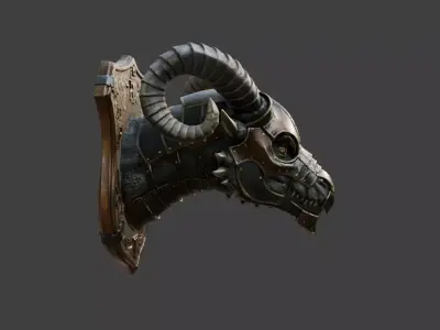 Steampunk Ram Guardian Wall Trophy Low-poly 3D model