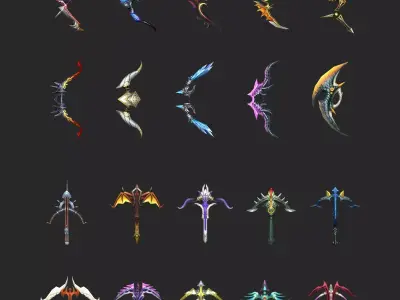 Fantasy Bow And Crossbow Collection Low-poly 3D model