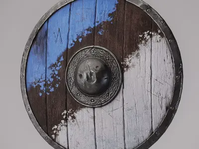 Wooden shield Low-poly 3D model 16