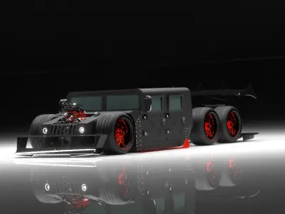 Black Military drift Truck with Giant Rear Wing 3D model
