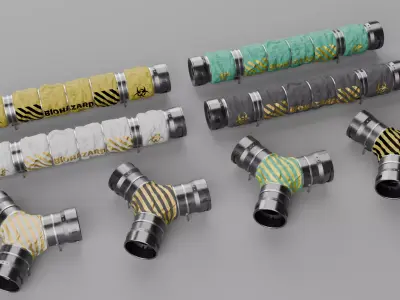 Modular Industrial Pipe Kit Game Ready Low-poly 3D model