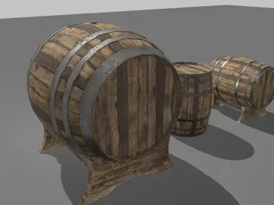 Old Wooden Barrels 3 Low-poly 3D model
