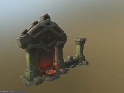 Hand-painted model stone structure with fire in it Free 3D model